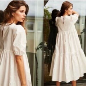 NWT Aritzia Wilfred Rengo Dress White Tiered Romantic Lightweight 100% Cotton M
